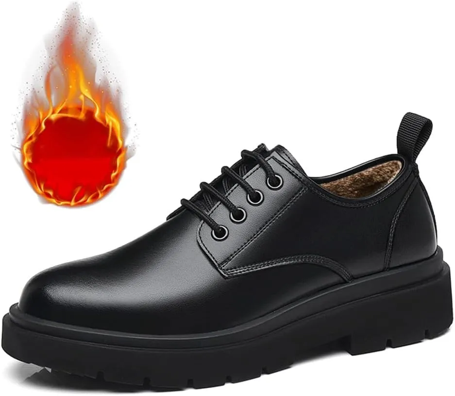 Men's Retro Casual Oxford Shoes Black Leather Hollow Lace-Up Slip-On Plus Velvet Comfort Anti-Slip Low Top Round Toe Business Formal Work Loafers