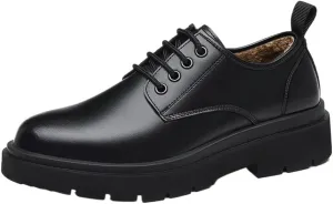 Men's Retro Casual Oxford Shoes Black Leather Hollow Lace-Up Slip-On Plus Velvet Comfort Anti-Slip Low Top Round Toe Business Formal Work Loafers