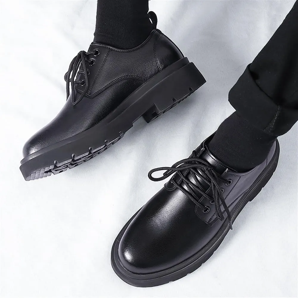 Men's Retro Casual Oxford Shoes Black Leather Hollow Lace-Up Slip-On Plus Velvet Comfort Anti-Slip Low Top Round Toe Business Formal Work Loafers