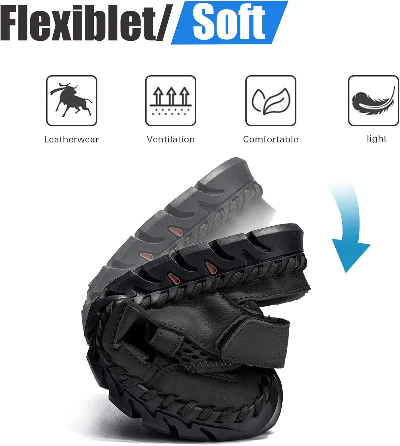 Men's Sandals, Summer Leather Fisherman Beach Shoes Closed Toe Sandals for Men Handmade Breathable Water Sandals Outdoor Non Slip Walking Shoes Anti Collision Comfort Hiking Athletic Slides Sandals