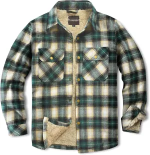 Men's Sherpa Lined Cotton Flannel Shirt Jacket Plaid Button Up Jacket Coat for Men with Pocket