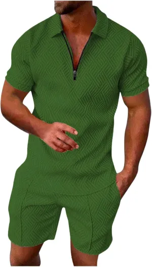 Men's Short Sets 2 Piece Beach Vacation Outfits Casual Summer Beach Jogging Track Suits Matching Polo Shirt and Shorts Sets