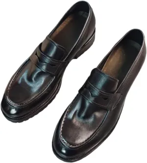 Men's Slip-On Venetian Leather Loafers Elastic Gore Construction with Burnished Finish for Conference Travel