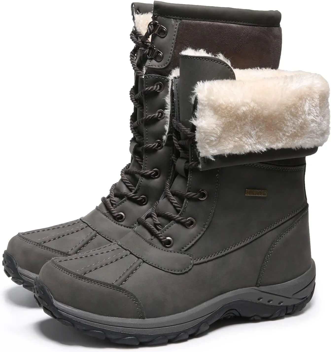Mens Snow Duck Boots Waterproof Insulated Warm Fur Lined Winter Boots Non Slip Rubber Hiking Boots Casual Outdoor