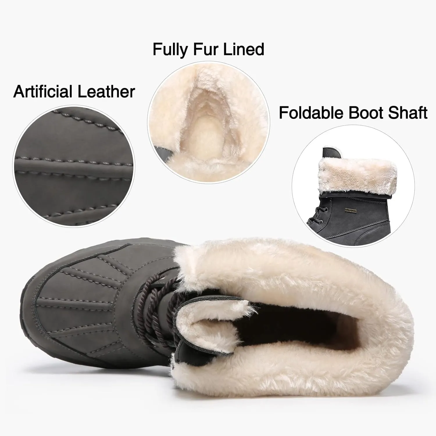 Mens Snow Duck Boots Waterproof Insulated Warm Fur Lined Winter Boots Non Slip Rubber Hiking Boots Casual Outdoor