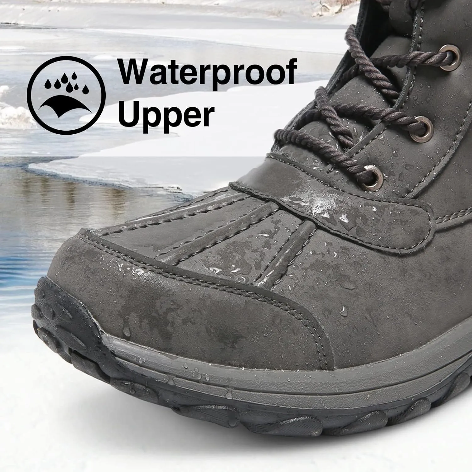Mens Snow Duck Boots Waterproof Insulated Warm Fur Lined Winter Boots Non Slip Rubber Hiking Boots Casual Outdoor