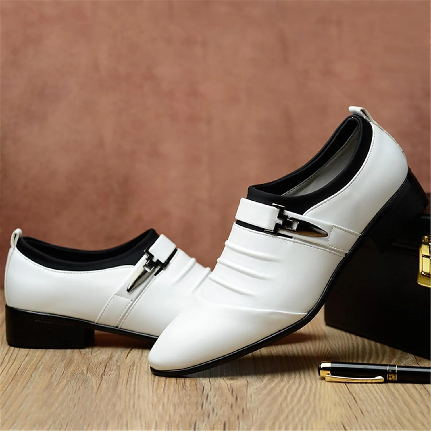 Men's Strap Buckle Slip-on Dress Loafers Shoes Formal Tuxedo Leather Shoes for Male Business Work Office