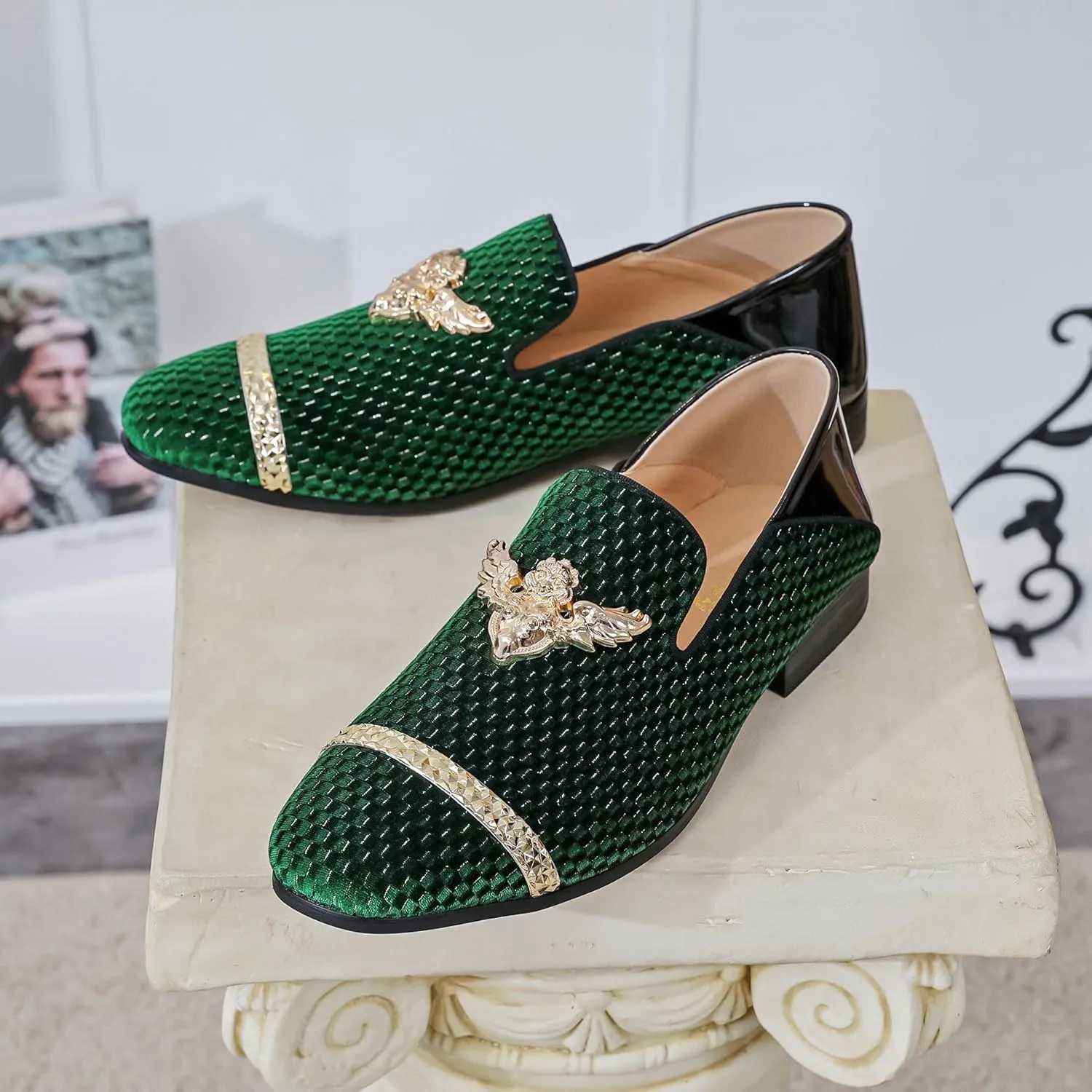 Men's Velvet Loafers Mens Shiny Slip-on Slippers, Classic Formal Wear Fashion Dress Loafer, Penny Party Wedding Dress Shoes for Men