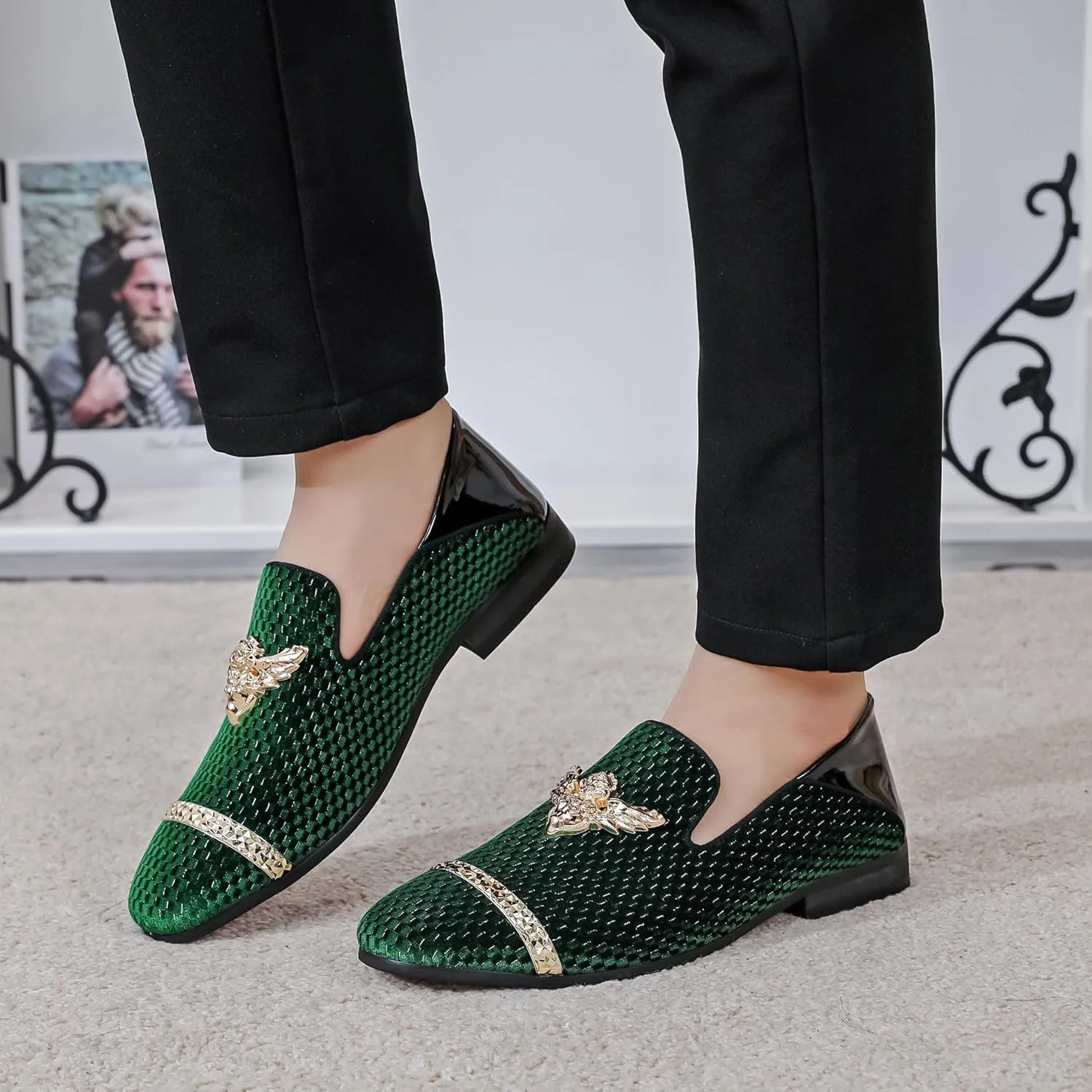 Men's Velvet Loafers Mens Shiny Slip-on Slippers, Classic Formal Wear Fashion Dress Loafer, Penny Party Wedding Dress Shoes for Men
