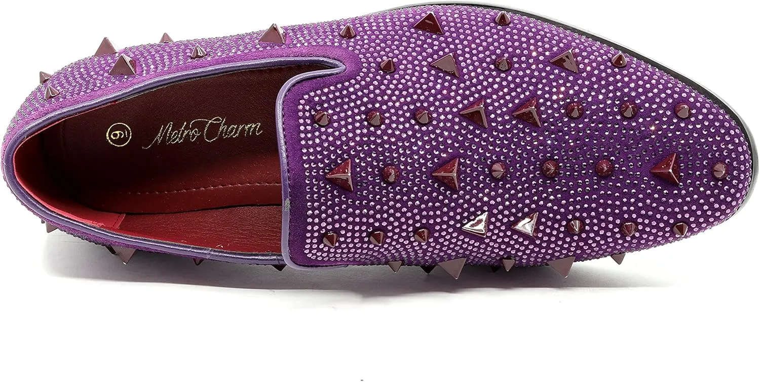 Men's Vintage Spike Rhinestone Designer Classic Smoking Dress Tuxedo Loafers Slip On Shoes SM-24