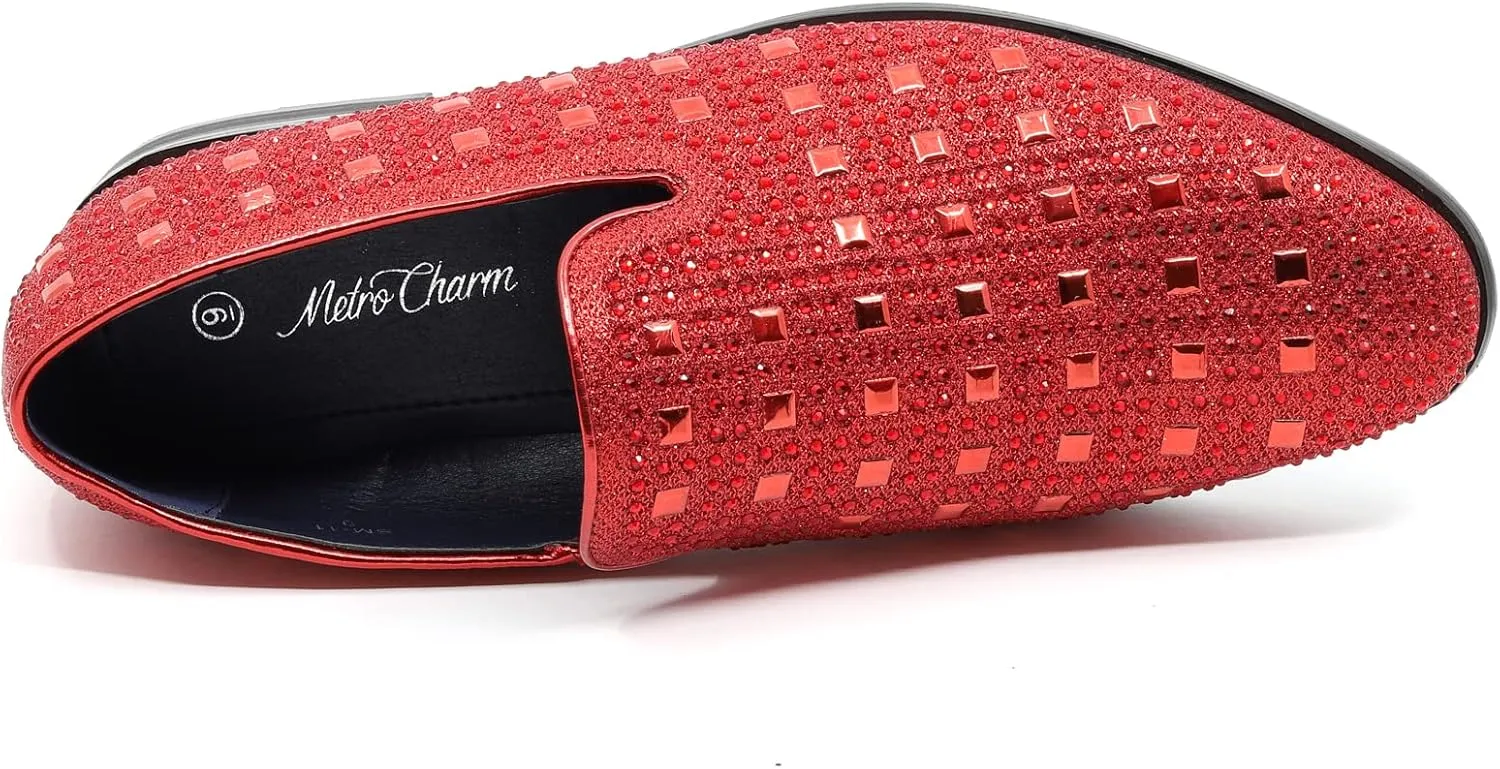 Men's Vintage Studded Rhinestone Designer Classic Smoking Dress Tuxedo Loafers Slip On Shoes SM-11