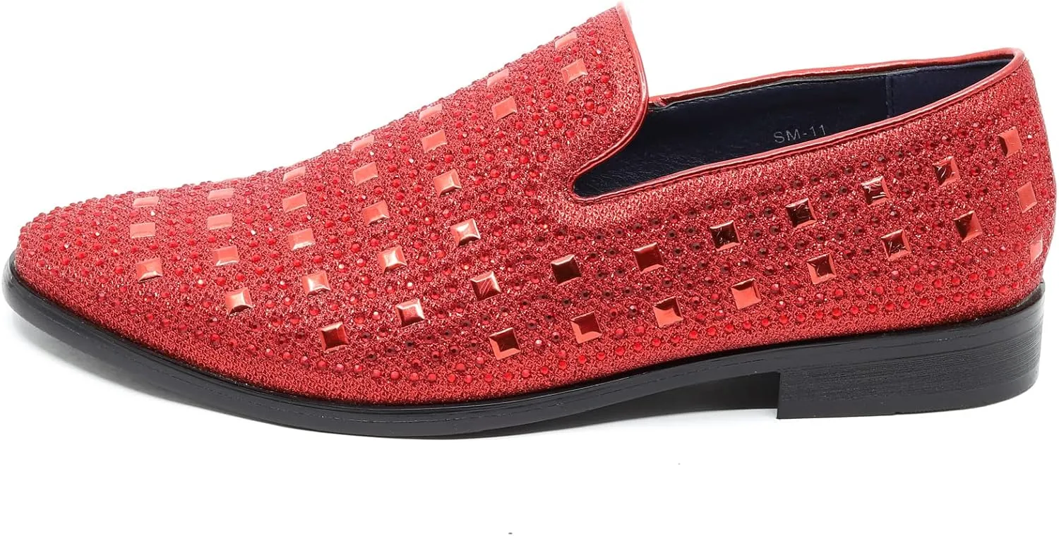 Men's Vintage Studded Rhinestone Designer Classic Smoking Dress Tuxedo Loafers Slip On Shoes SM-11