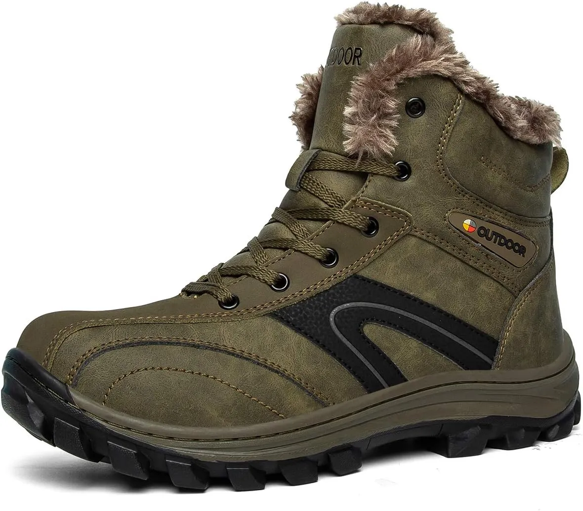 Men's Waterproof Hiking Boots Mid Outdoor Backpacking Trekking Boots Winter Warm Fur Lined Snow Boots