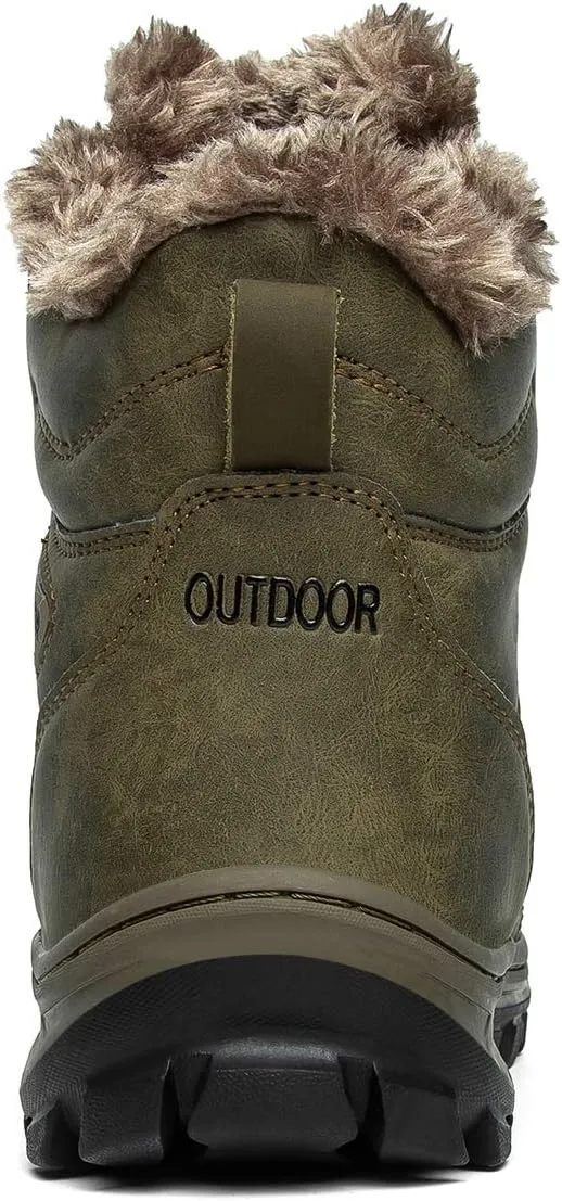 Men's Waterproof Hiking Boots Mid Outdoor Backpacking Trekking Boots Winter Warm Fur Lined Snow Boots