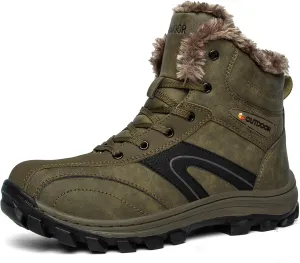 Men's Waterproof Hiking Boots Mid Outdoor Backpacking Trekking Boots Winter Warm Fur Lined Snow Boots