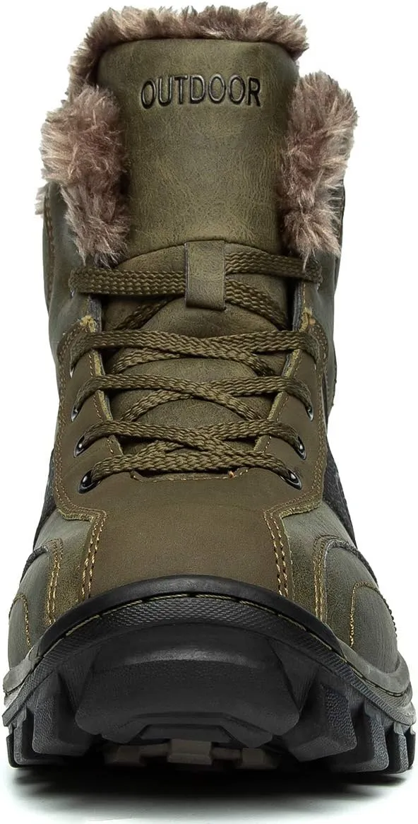 Men's Waterproof Hiking Boots Mid Outdoor Backpacking Trekking Boots Winter Warm Fur Lined Snow Boots