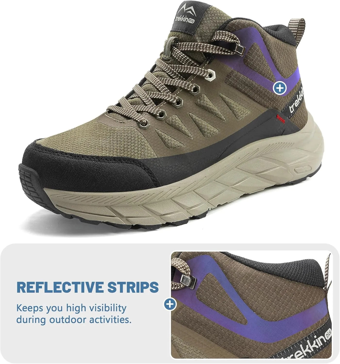 Men's Waterproof Slip Resistant Hiking Boots Outdoor Trail Trekking Camping Casual Walking Hunting Shoes Mountain Travel Mid Ankle Lace up