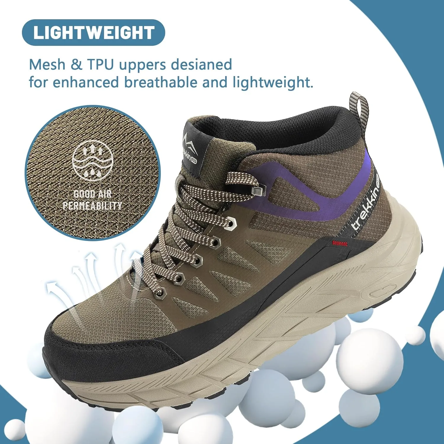 Men's Waterproof Slip Resistant Hiking Boots Outdoor Trail Trekking Camping Casual Walking Hunting Shoes Mountain Travel Mid Ankle Lace up