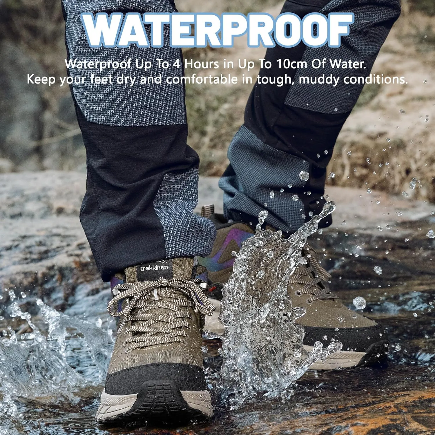 Men's Waterproof Slip Resistant Hiking Boots Outdoor Trail Trekking Camping Casual Walking Hunting Shoes Mountain Travel Mid Ankle Lace up
