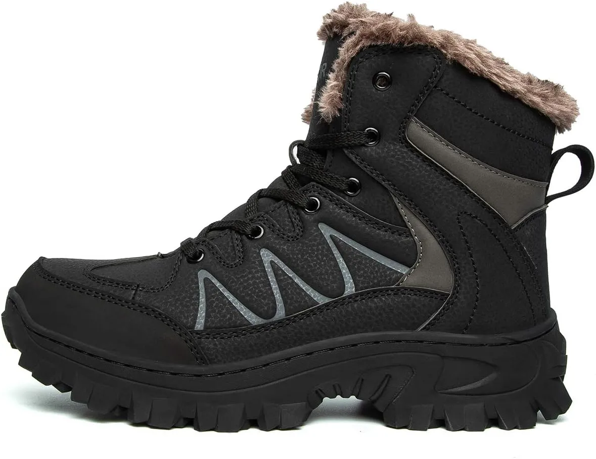 Men's Waterproof Snow Hiking Boots Outdoor Mountaineering Trekking Warm Fur Lined Backpacking Boots