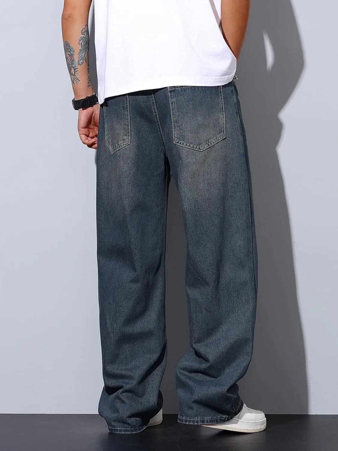 Mens Wide Leg Baggy Jeans Y2k Casual Fashion Loose Denim Pants Work Office Streetwear