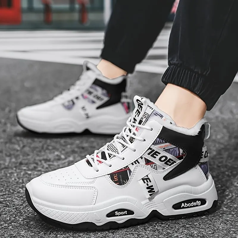 Men's Winter Warm Fleece-Lined Sneakers - Casual Sneakers with Lace-Up Closure, Non-Slip PVC Sole for Outdoor Activities