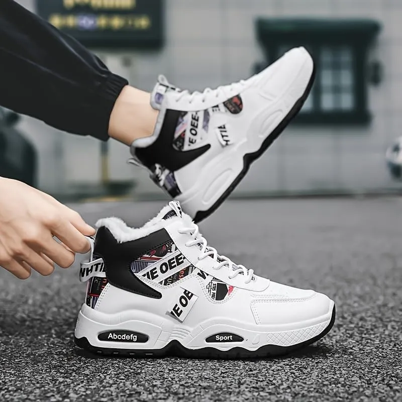 Men's Winter Warm Fleece-Lined Sneakers - Casual Sneakers with Lace-Up Closure, Non-Slip PVC Sole for Outdoor Activities