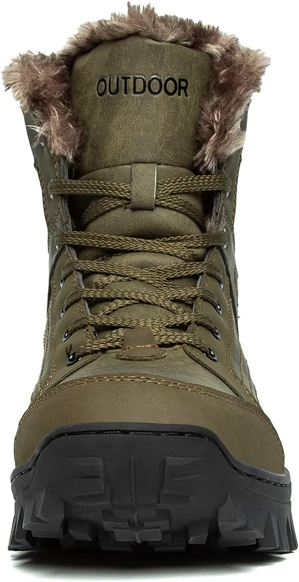 Men's Winter Waterproof Snow Hiking Boots Hiker Mid Backpacking Boots Warm Fur Lined