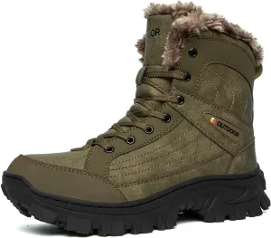 Men's Winter Waterproof Snow Hiking Boots Hiker Mid Backpacking Boots Warm Fur Lined