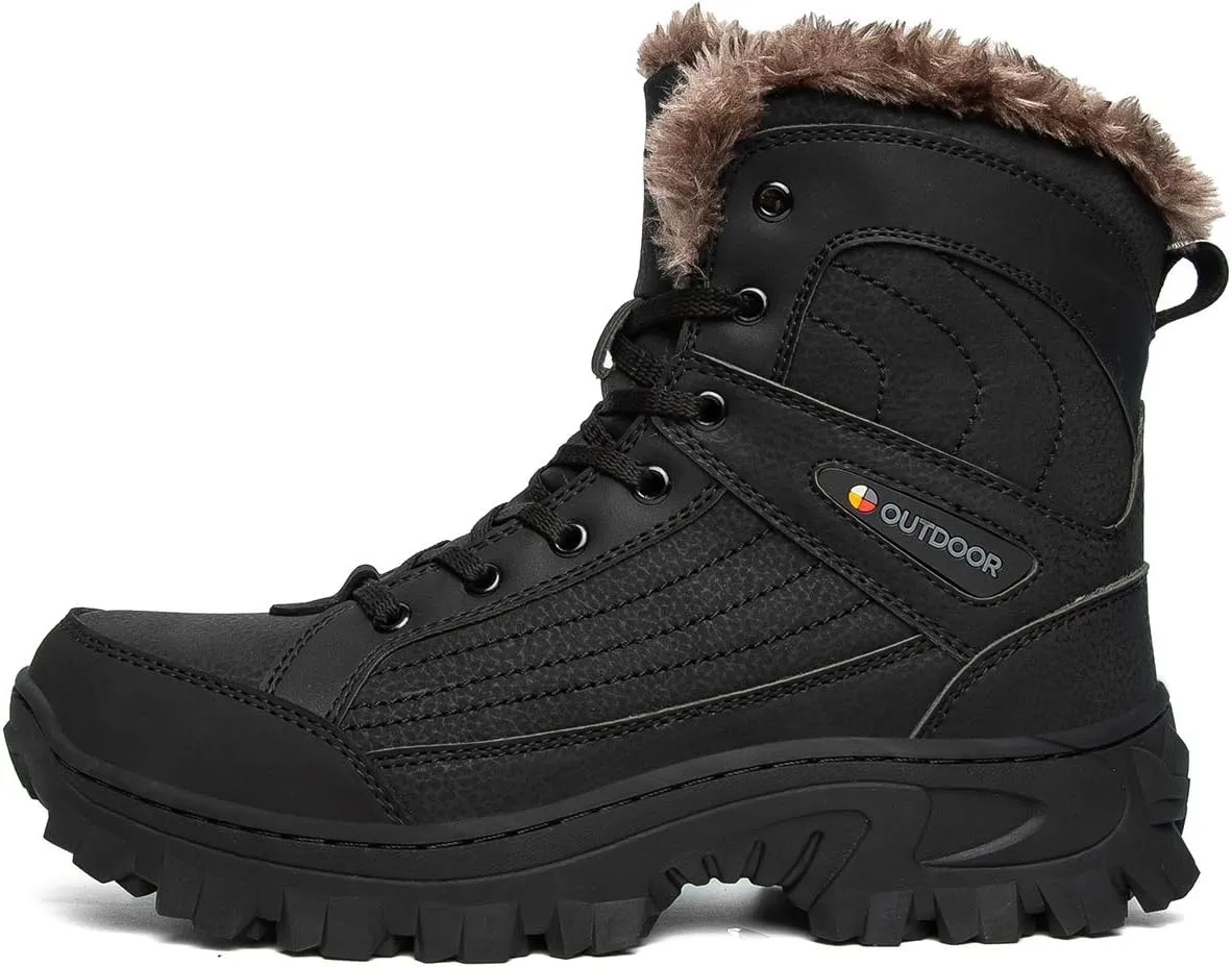 Men's Winter Waterproof Snow Hiking Boots Hiker Mid Backpacking Boots Warm Fur Lined