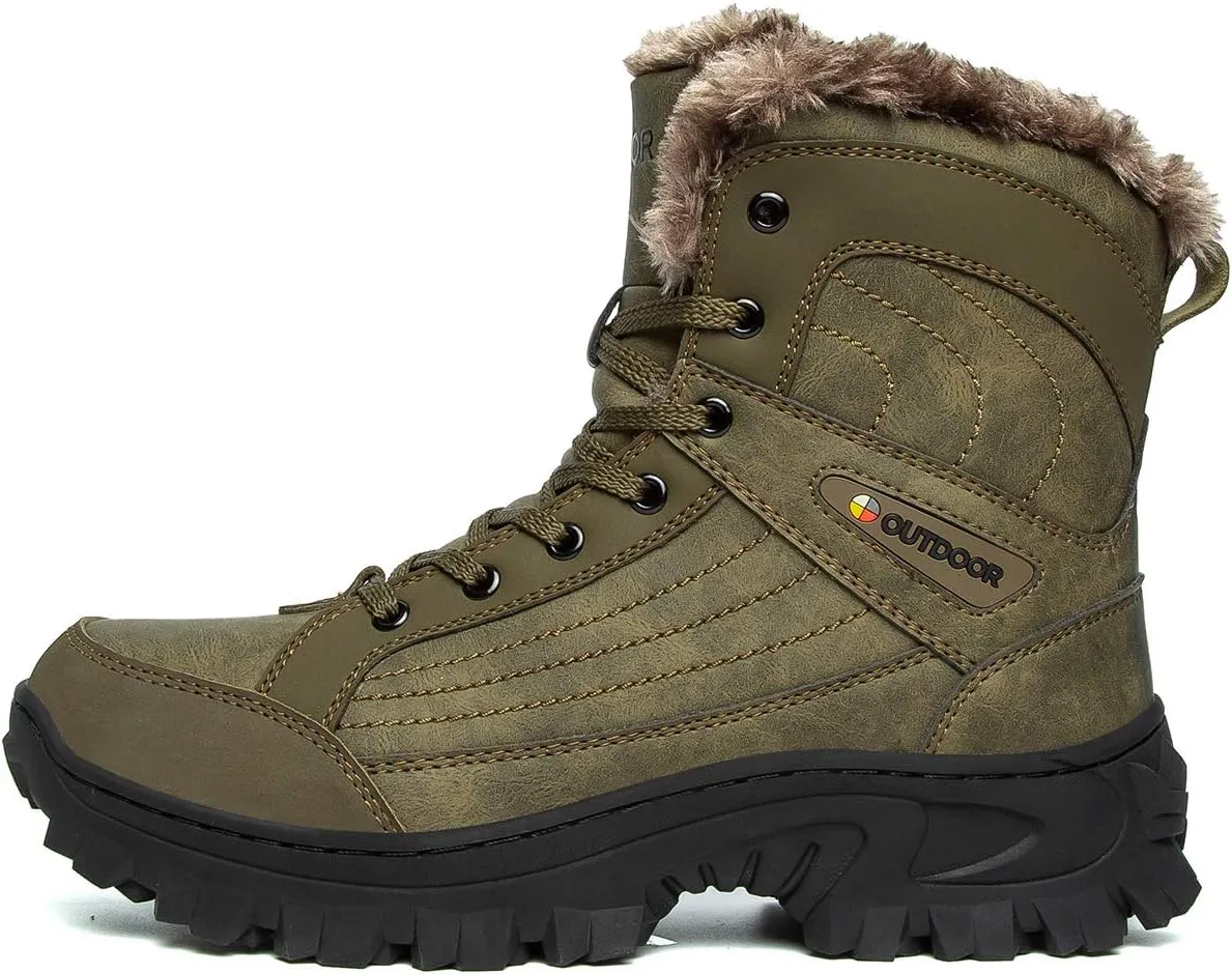Men's Winter Waterproof Snow Hiking Boots Hiker Mid Backpacking Boots Warm Fur Lined