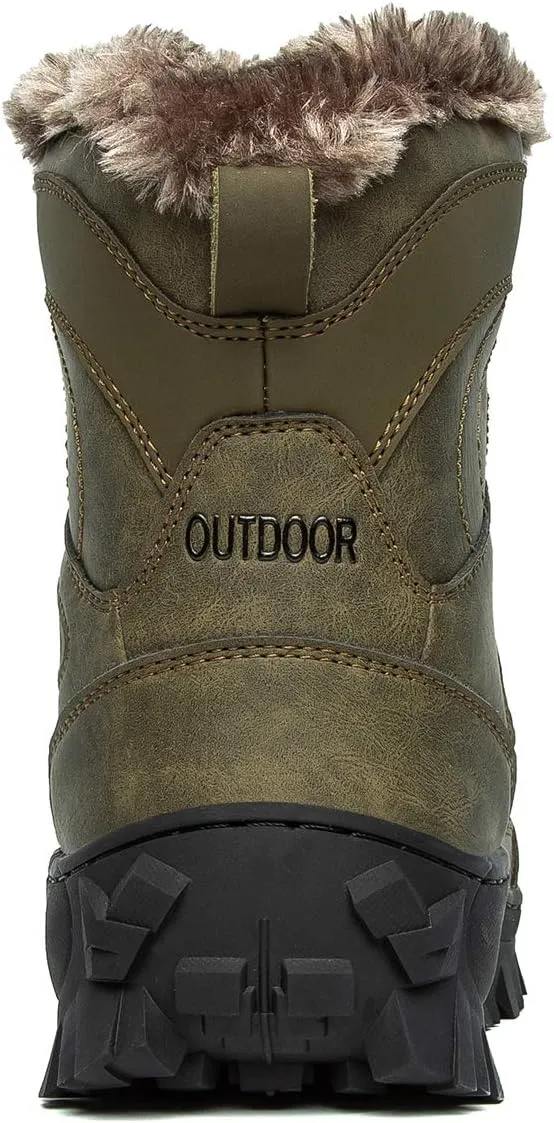 Men's Winter Waterproof Snow Hiking Boots Hiker Mid Backpacking Boots Warm Fur Lined
