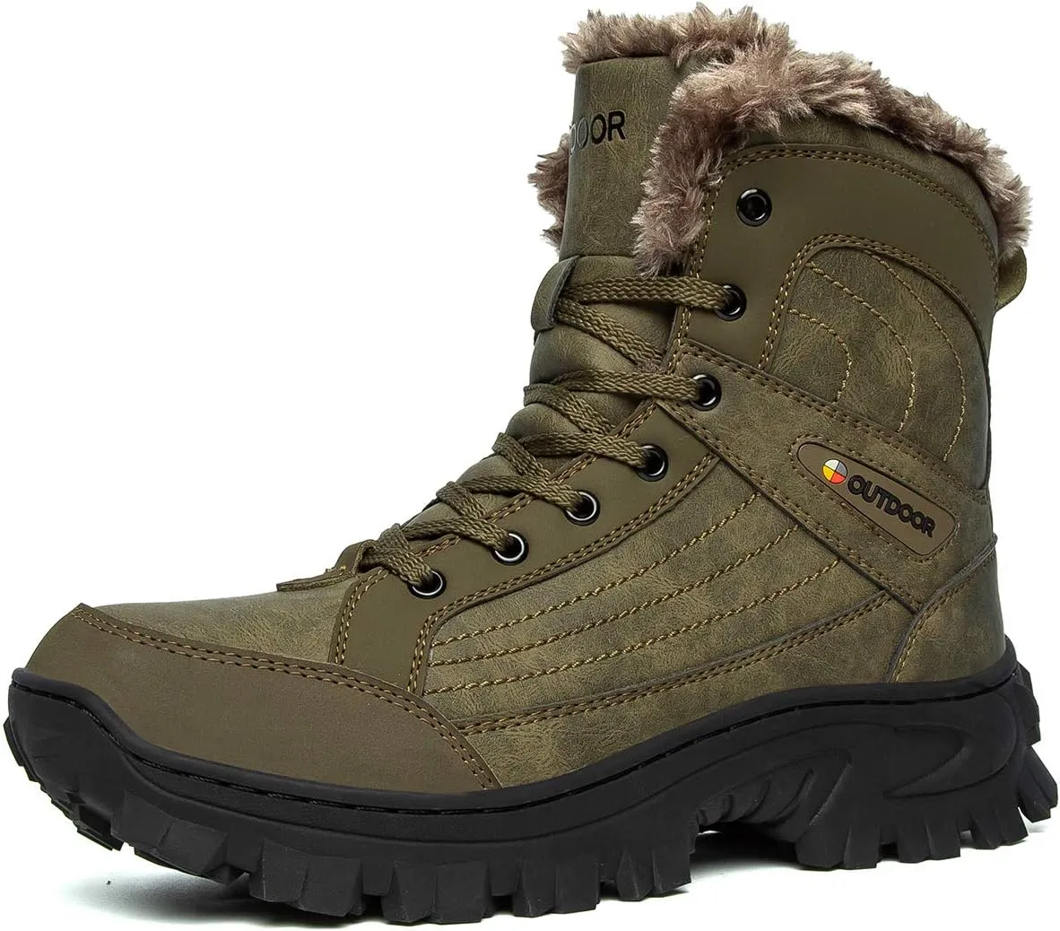 Men's Winter Waterproof Snow Hiking Boots Hiker Mid Backpacking Boots Warm Fur Lined