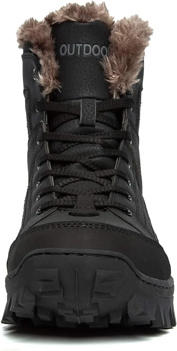 Men's Winter Waterproof Snow Hiking Boots Hiker Mid Backpacking Boots Warm Fur Lined