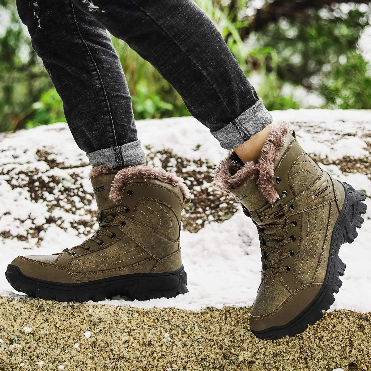Men's Winter Waterproof Snow Hiking Boots Hiker Mid Backpacking Boots Warm Fur Lined