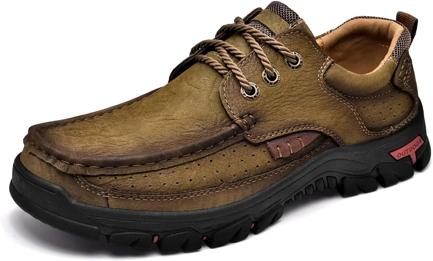 Mens with Laces Slip On Casual Loafers Classic Outdoor Leather Walking Hiking Shoes Comfortable for Work Office Dress Outdoor