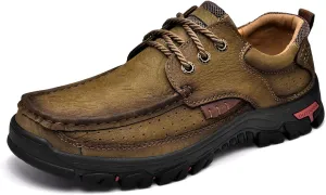 Mens with Laces Slip On Casual Loafers Classic Outdoor Leather Walking Hiking Shoes Comfortable for Work Office Dress Outdoor