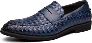 Men's Woven Leather Slip-On Formal Oxfords,Comfortable Breathable Business Flat Loafers Luxury Wedding Party Dress Shoes Soft Sole Walking Shoes