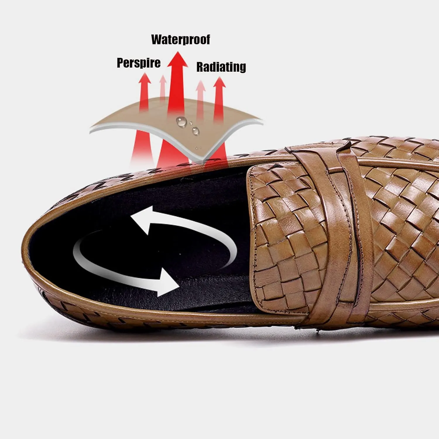 Men's Woven Leather Slip-On Formal Oxfords,Comfortable Breathable Business Flat Loafers Luxury Wedding Party Dress Shoes Soft Sole Walking Shoes