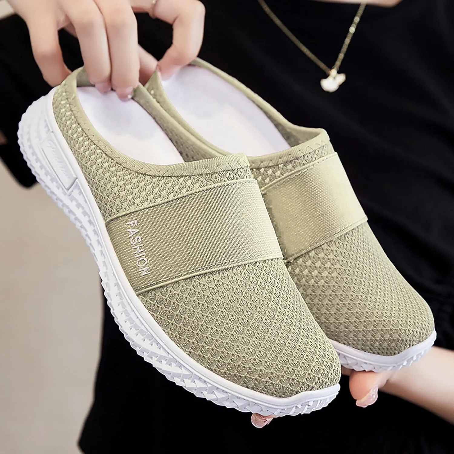 Mesh Mule Flats for Women Backless Breathable Mesh Walking Mules Sneakers Open Back Slip On Shoes Closed Toe Slides Slippers Comfortable Lightweight Casual Soft Soles Slippers Outdoor Sneakers