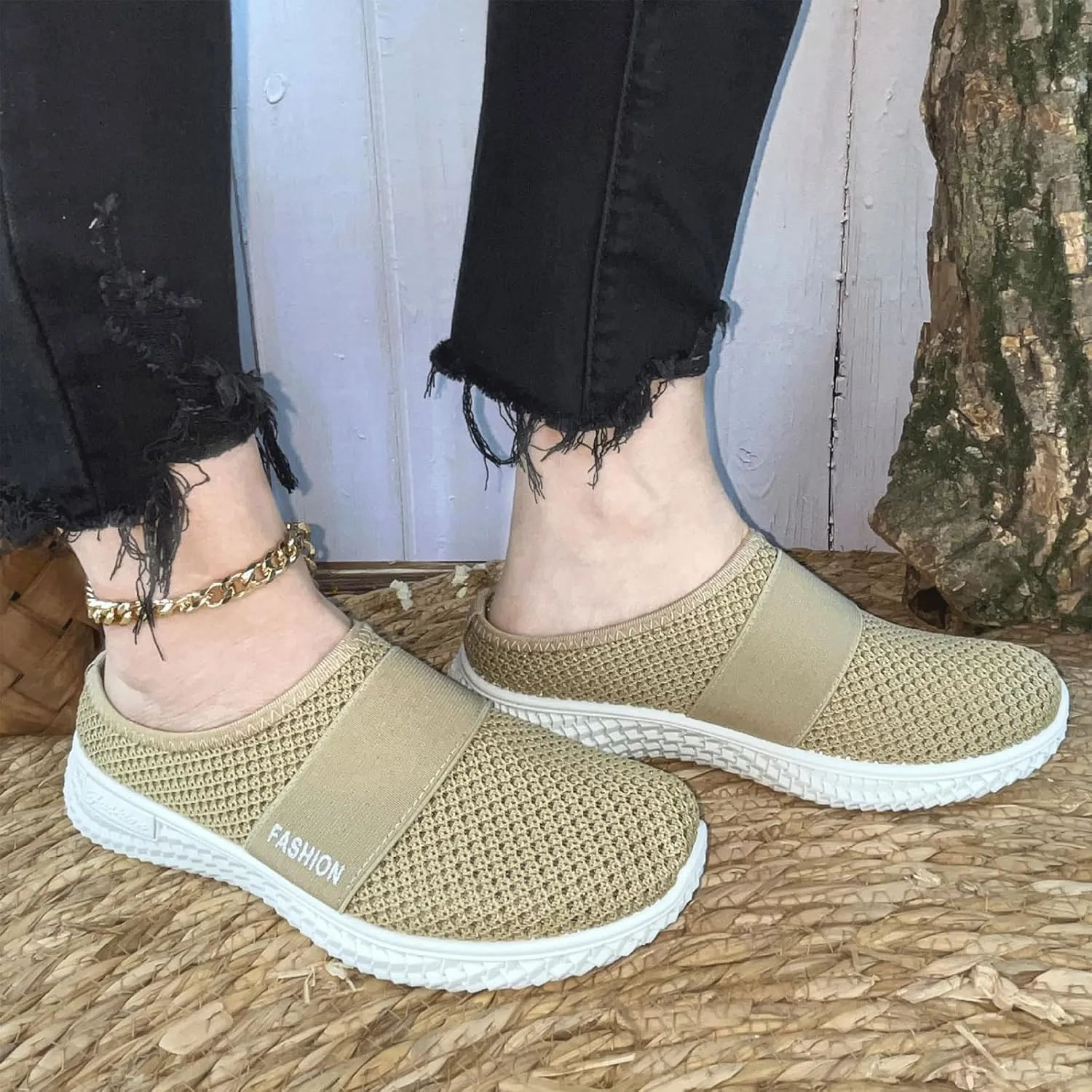 Mesh Mule Flats for Women Backless Breathable Mesh Walking Mules Sneakers Open Back Slip On Shoes Closed Toe Slides Slippers Comfortable Lightweight Casual Soft Soles Slippers Outdoor Sneakers