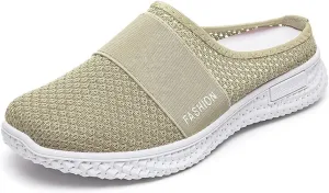 Mesh Mule Flats for Women Backless Breathable Mesh Walking Mules Sneakers Open Back Slip On Shoes Closed Toe Slides Slippers Comfortable Lightweight Casual Soft Soles Slippers Outdoor Sneakers