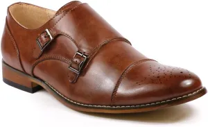 Metrocharm MC100 Men's Perforated Cap Toe Double Monk Strap Dress Shoes