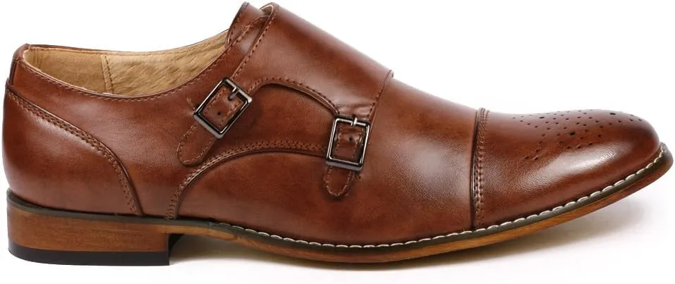Metrocharm MC100 Men's Perforated Cap Toe Double Monk Strap Dress Shoes