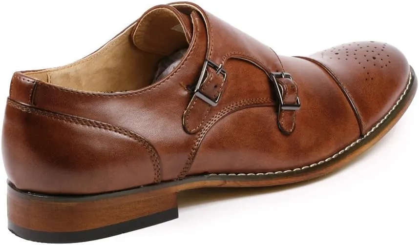 Metrocharm MC100 Men's Perforated Cap Toe Double Monk Strap Dress Shoes