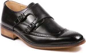Metrocharm MC104 Men's Double Monk Strap Wing Tip Perforated Slip On Loafers Dress Shoes