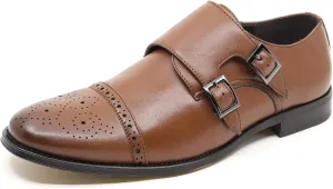 Metrocharm MC300 Men's Double Monk Strap Cap Toe Slip On Loafers Dress Shoes