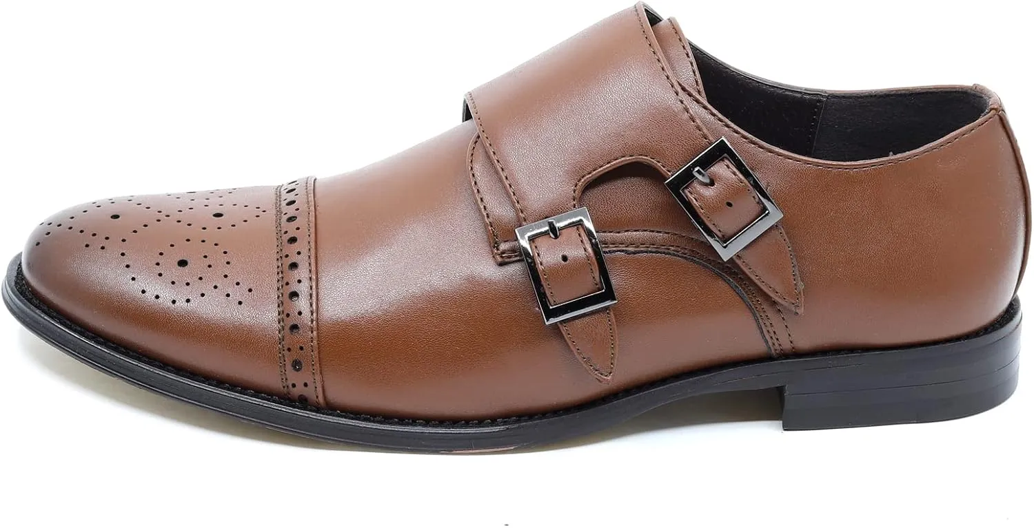 Metrocharm MC300 Men's Double Monk Strap Cap Toe Slip On Loafers Dress Shoes