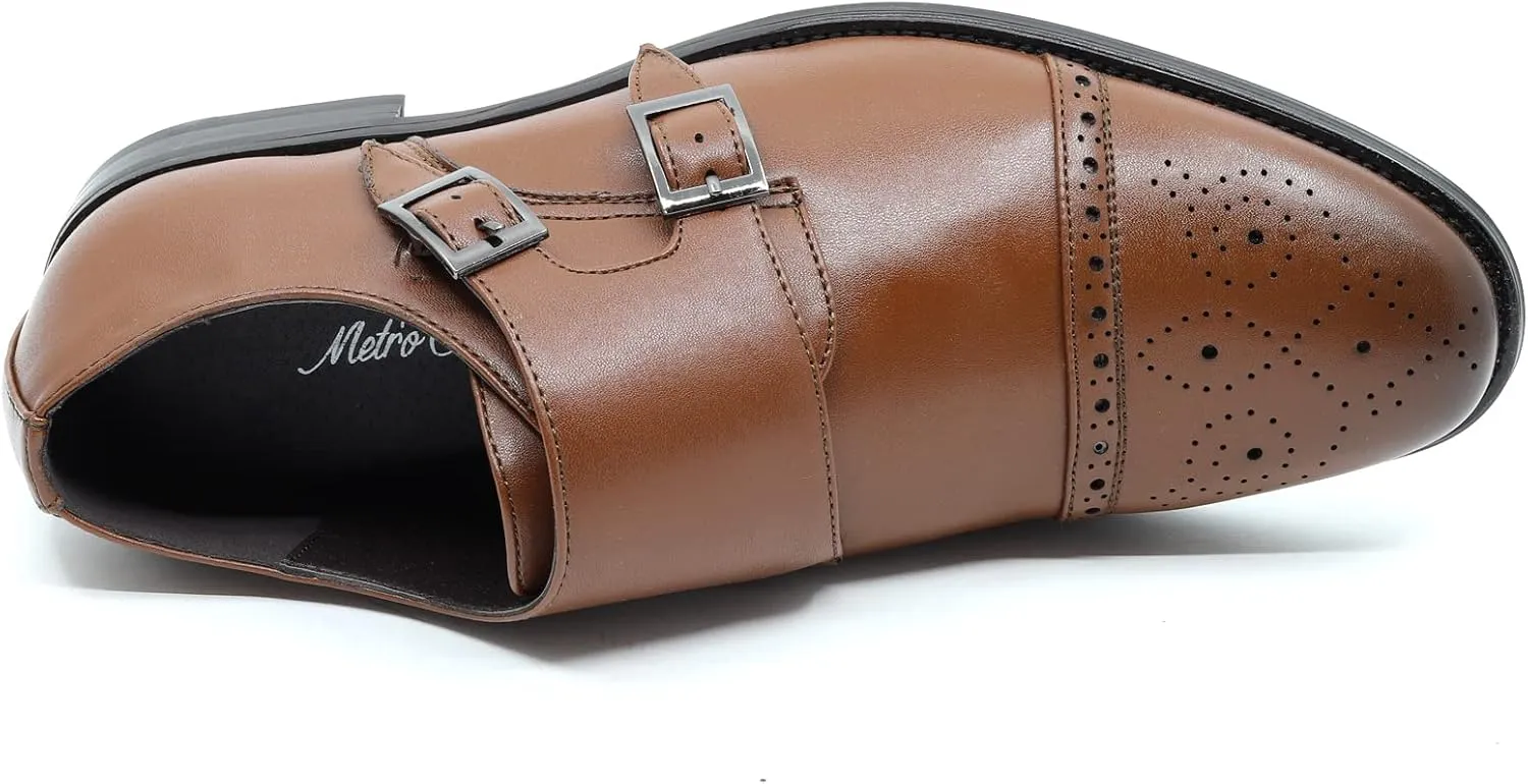 Metrocharm MC300 Men's Double Monk Strap Cap Toe Slip On Loafers Dress Shoes