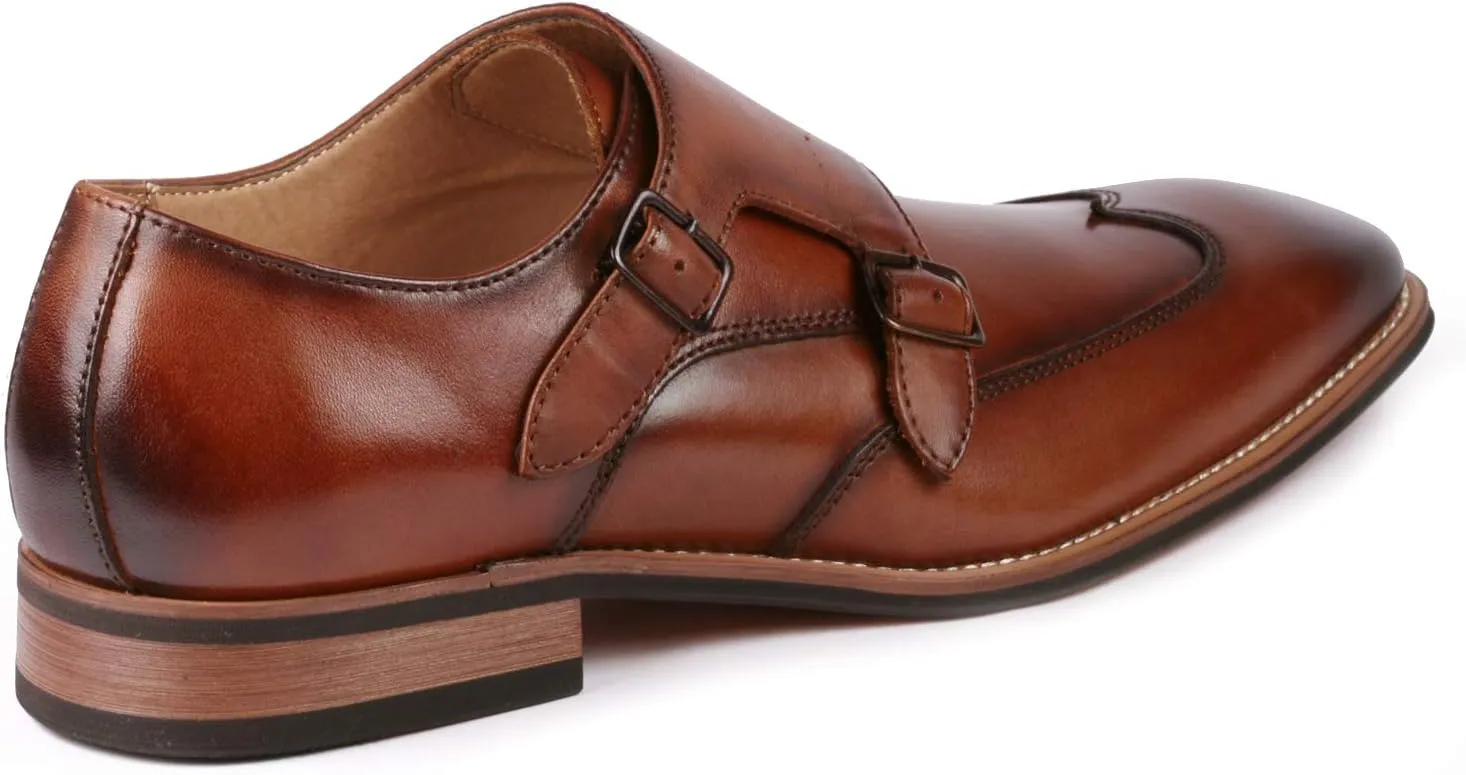 Metrocharm ML-1004 Leather Men's Double Monk Strap Wing Tip Slip On Loafers